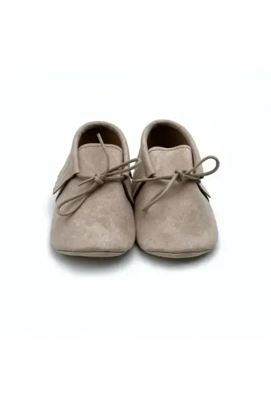Замшевые кожаные мокасины цвета камня для младенцев, пинетки - КАМЕННЫЙ ЦВЕТ - 1