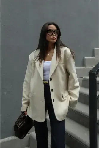 zamsh nubuk matosi uch tugmali keng kesimli o'rta bo'yli tikuv tafsilotlari pinterest brendi analog blazer ko'ylagi-tosh - 7