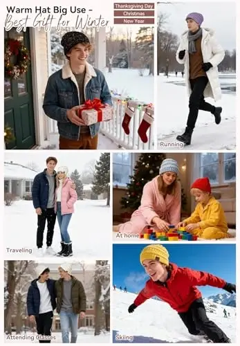 Zando Ayollar Erkaklar O'smirlar uchun atlas astarli shapka - Soch himoyasi uchun yumshoq issiq qishki shapka Uyqu saraton kasalligi Trikotaj bosh suyagi qopqog'i - 3