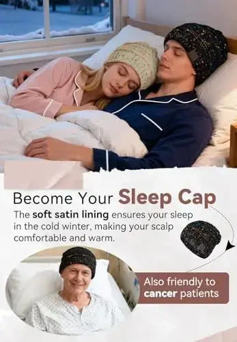 Zando Ayollar Erkaklar O'smirlar uchun Satin Astarli Beanie - Soch himoyasi bilan yumshoq iliq qishki shapka Uyqu Saraton Trikotaj bosh suyagi qopqog'i - 5