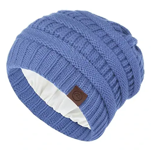 Zando Ayollar Erkaklar O'smirlar uchun Satin Astarli Beanie - Soch himoyasi bilan yumshoq iliq qishki shlyapa Uyqu saraton kasalligi uchun trikotaj bosh suyagi qalpoq - 6