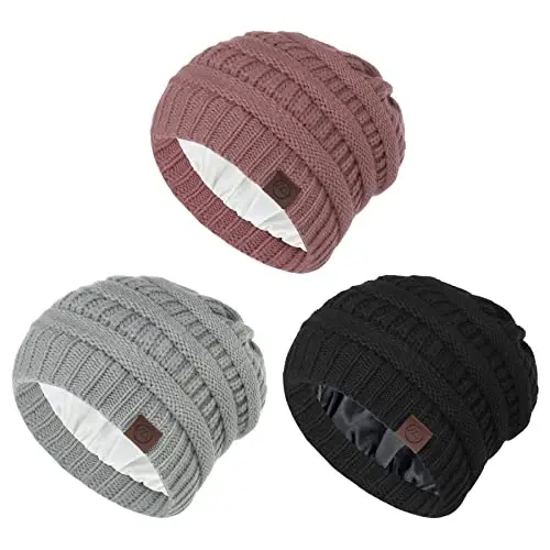 Zando Ayollar Erkaklar O'smirlar uchun Satin Astarli Beanie - Soch himoyasi bilan yumshoq issiq qishki shlyapa Uyqu saraton kasalligi Trikotaj bosh suyagi qopqog'i - 6