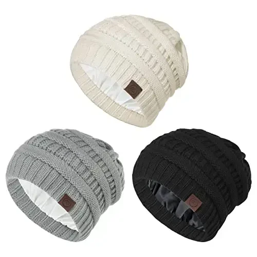 Zando Ayollar Erkaklar O'smirlar uchun Satin Astarli Beanie - Soch himoyasi bilan yumshoq issiq qishki shlyapa Uyqu Saraton Trikotaj Bosh suyagi qopqog'i - 6