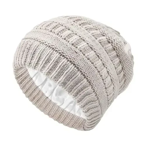 Zando Ayollar Erkaklar O'smirlar uchun Satin Qoplamali Bini - Soch himoyasi uyqu saraton kasalligi Trikotaj Bosh Suyagi Qalpog'i bilan yumshoq issiq qishki shlyapa - 6