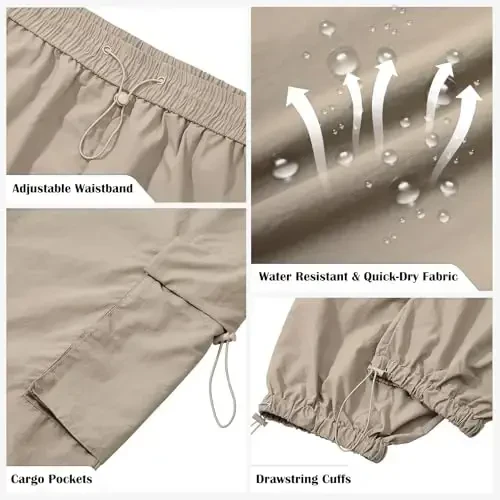Zando Cargo Pants for Men Baggy Joggers Parachute Pants Waterproof Hiking with Pockets Drawstring Trouser - 3