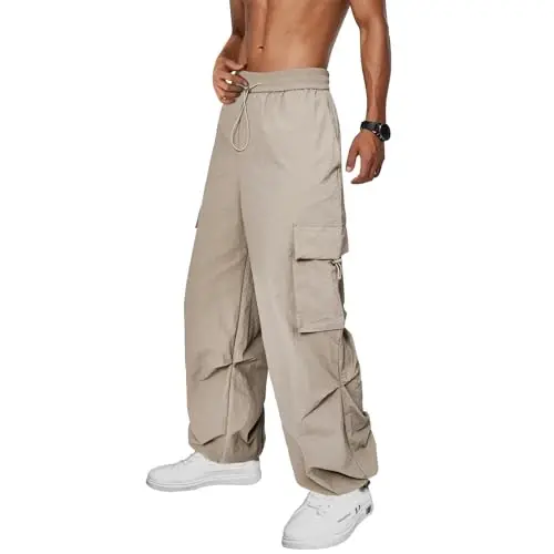 Zando Cargo Pants for Men Baggy Joggers Parachute Pants Waterproof Hiking with Pockets Drawstring Trouser - 1