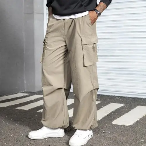 Zando Cargo Pants for Men Baggy Joggers Parachute Pants Waterproof Hiking with Pockets Drawstring Trouser - 5