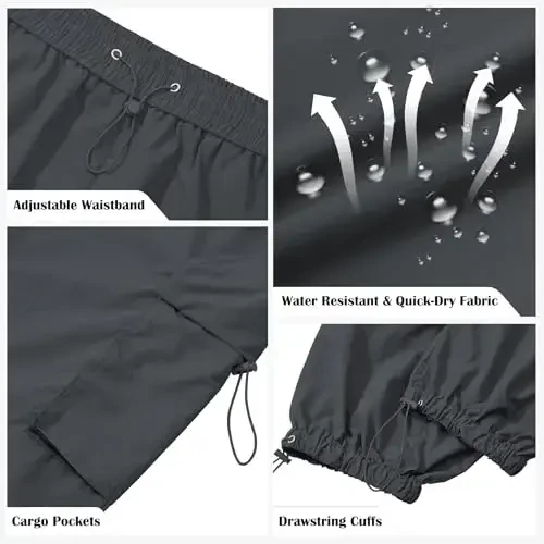 Zando Cargo Pants for Men Baggy Joggers Parachute Pants Waterproof Hiking with Pockets Drawstring Trouser - 3