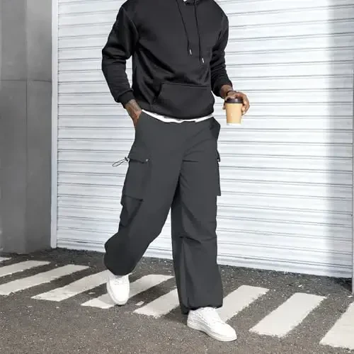 Zando Cargo Pants for Men Baggy Joggers Parachute Pants Waterproof Hiking with Pockets Drawstring Trouser - 5