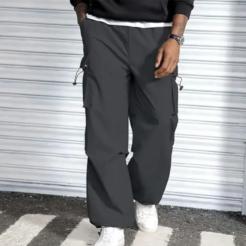 Zando Cargo Pants for Men Baggy Joggers Parachute Pants Waterproof Hiking with Pockets Drawstring Trouser - 2