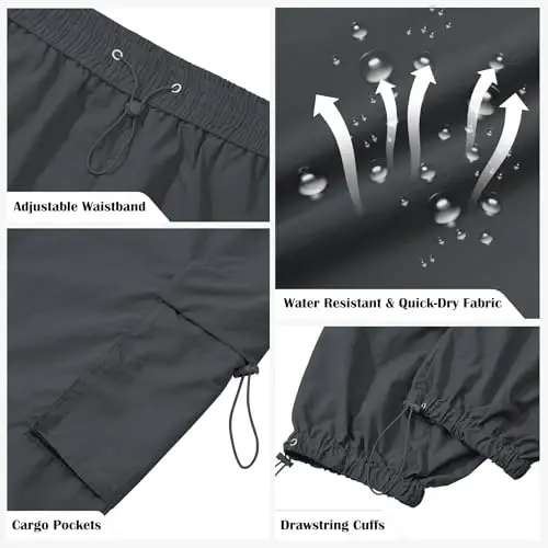 Zando Cargo Pants for Men Baggy Joggers Parachute Pants Waterproof Hiking with Pockets Drawstring Trouser - 3