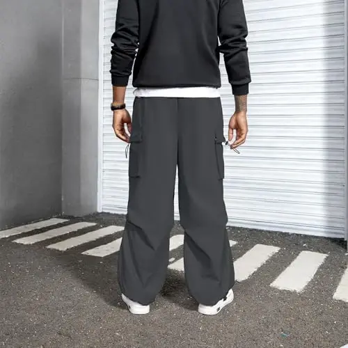 Zando Cargo Pants for Men Baggy Joggers Parachute Pants Waterproof Hiking with Pockets Drawstring Trouser - 4