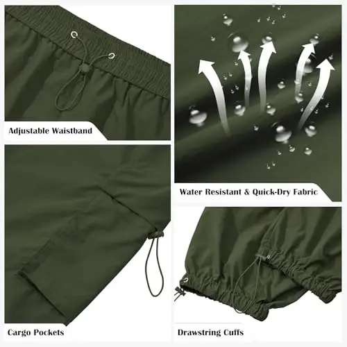 Zando Cargo Pants for Men Baggy Joggers Parachute Pants Waterproof Hiking with Pockets Drawstring Trouser - 3