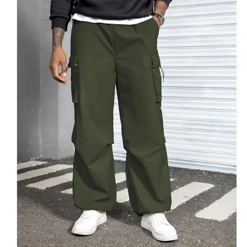 Zando Cargo Pants for Men Baggy Joggers Parachute Pants Waterproof Hiking with Pockets Drawstring Trouser - 6