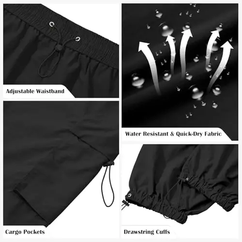 Zando Cargo Pants for Men Baggy Joggers Parachute Pants Waterproof Hiking with Pockets Drawstring Trouser - 3