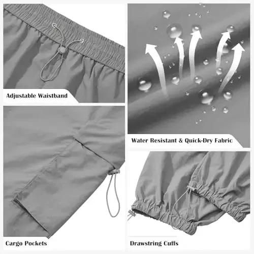 Zando Cargo Pants for Men Baggy Joggers Parachute Pants Waterproof Hiking with Pockets Drawstring Trouser - 3