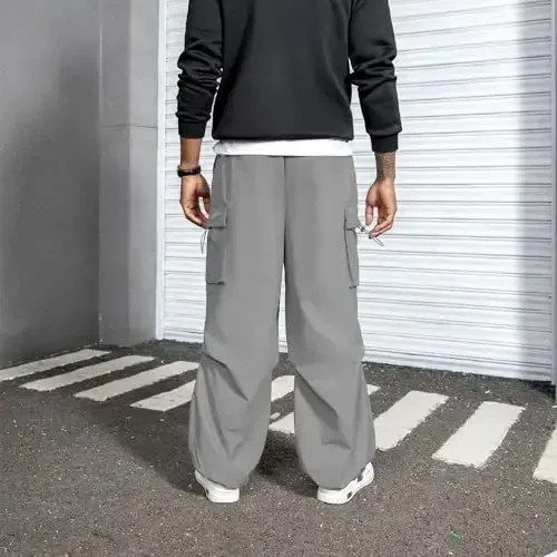 Zando Cargo Pants for Men Baggy Joggers Parachute Pants Waterproof Hiking with Pockets Drawstring Trouser - 4