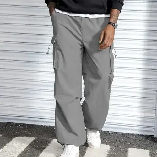 Zando Cargo Pants for Men Baggy Joggers Parachute Pants Waterproof Hiking with Pockets Drawstring Trouser - 5