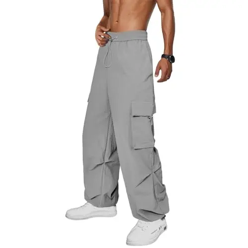 Zando Cargo Pants for Men Baggy Joggers Parachute Pants Waterproof Hiking with Pockets Drawstring Trouser - 1
