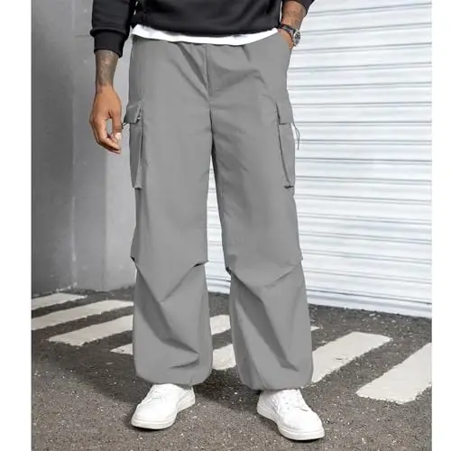Zando Cargo Pants for Men Baggy Joggers Parachute Pants Waterproof Hiking with Pockets Drawstring Trouser - 2