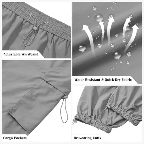Zando Cargo Pants for Men Baggy Joggers Parachute Pants Waterproof Hiking with Pockets Drawstring Trouser - 3
