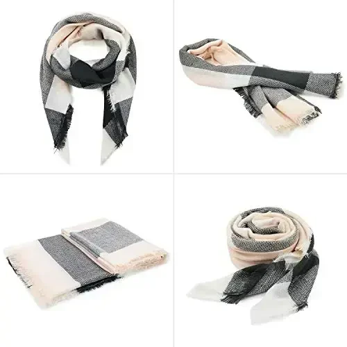 Zando Plaid Blanket Thick Winter Scarf Tartan Chunky Wrap Oversized Shawl Cape Scarves - MODAZONE (1)