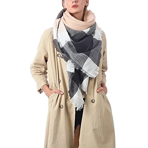 Zando Plaid Blanket Thick Winter Scarf Tartan Chunky Wrap Oversized Shawl Cape Scarves - 4