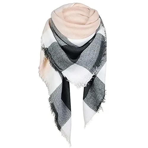 Zando Plaid Blanket Thick Winter Scarf Tartan Chunky Wrap Oversized Shawl Cape Scarves 