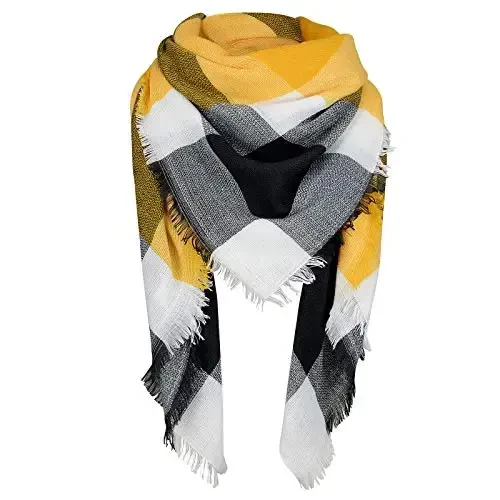 Zando Plaid Blanket Thick Winter Scarf Tartan Chunky Wrap Oversized Shawl Cape Scarves - 1