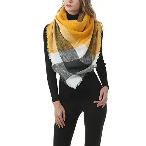 Zando Plaid Blanket Thick Winter Scarf Tartan Chunky Wrap Oversized Shawl Cape Scarves - 5