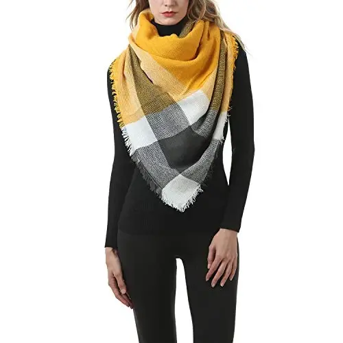 Zando Plaid Blanket Thick Winter Scarf Tartan Chunky Wrap Oversized Shawl Cape Scarves - 3