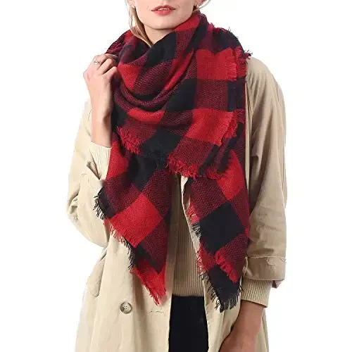 Zando Plaid Blanket Thick Winter Scarf Tartan Chunky Wrap Oversized Shawl Cape Scarves - 3