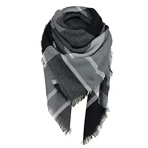 Zando Plaid Blanket Thick Winter Scarf Tartan Chunky Wrap Oversized Shawl Cape Scarves 