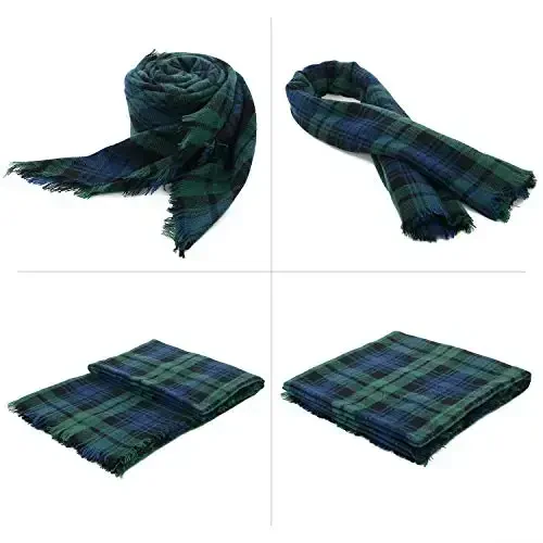 Zando Plaid Blanket Thick Winter Scarf Tartan Chunky Wrap Oversized Shawl Cape Scarves - 2