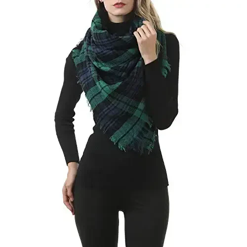 Zando Plaid Blanket Thick Winter Scarf Tartan Chunky Wrap Oversized Shawl Cape Scarves - 3
