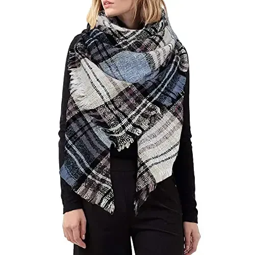 Zando Plaid Blanket Thick Winter Scarf Tartan Chunky Wrap Oversized Shawl Cape Scarves - 3