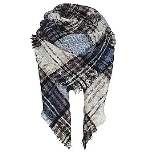 Zando Plaid Blanket Thick Winter Scarf Tartan Chunky Wrap Oversized Shawl Cape Scarves - MODAZONE
