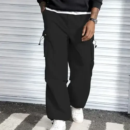 Zando erkaklar uchun kargo shim Baggy Jogger Parashyut shimlar cho'ntaklar bilan suv o'tkazmaydigan sayohat uchun tortmali shim - 2