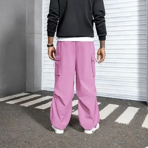 Zando erkaklar uchun kargo shimlar Baggy Joggers Parashyut Shimlar Cho'ntaklar bilan Suv o'tkazmaydigan Trekking Ip bilan shim - 5
