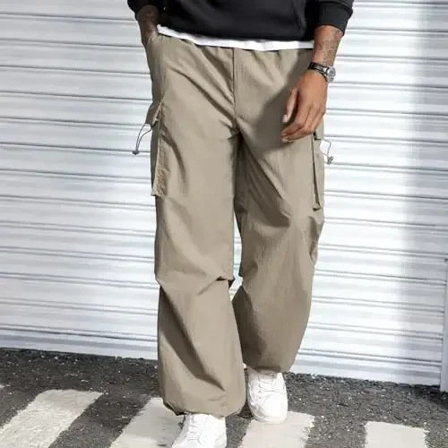 Zando erkaklar uchun yuk shim Baggy Joggers Parashyut shimlar cho'ntakli suv o'tkazmaydigan trekking kamarli shim - 2