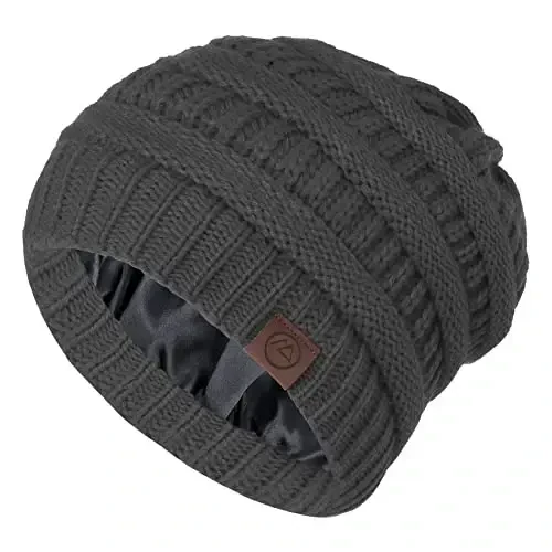 Zando Satin Lined Beanie for Women Men Teen - Slouchy Warm Winter Hat with Hair Protection Sleep Cancer Knit Skull Cap - 6