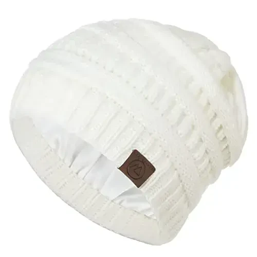 Zando Satin Lined Beanie for Women Men Teen - Slouchy Warm Winter Hat with Hair Protection Sleep Cancer Knit Skull Cap - 6