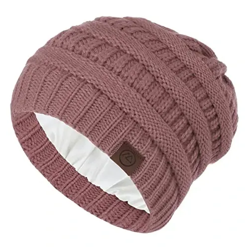 Zando Satin Lined Beanie for Women Men Teen - Slouchy Warm Winter Hat with Hair Protection Sleep Cancer Knit Skull Cap - 6