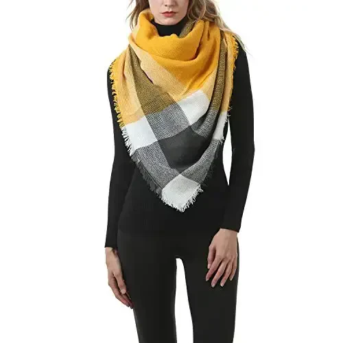 Zando Plaid adyol qalin qishki sharf Tartan katta ro'mol katta ro'mol yelkaga tashlanadigan sharflar - 3