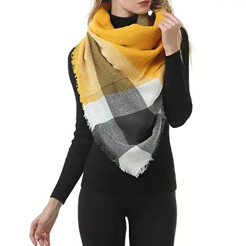 Zando Plaid adyol qalin qishki sharf Tartan katta ro'mol katta ro'mol yelkaga tashlanadigan sharflar - 6