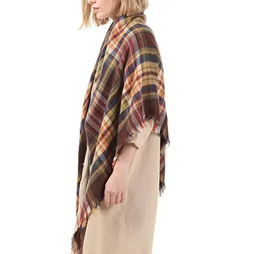 Zando Plaid Blanket Qalin Qish Kiyimlari Tartan Qalin O'ram Katta Shal Cape Ro'mol - 5