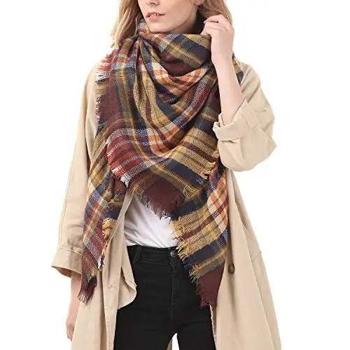 Zando Plaid Blanket Qalin Qish Kiyimlari Tartan Qalin O'ram Katta Shal Cape Ro'mol - 3
