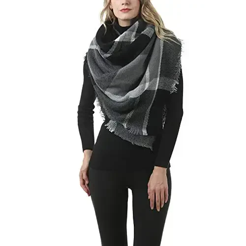 Zando Plaid Blanket Qalin Qishki Sharf Tartan Katta Hajmli O'ralgan Katta Ro'mol Yelkali Sharflar - 3