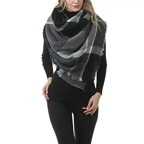 Zando Plaid Blanket Qalin Qishki Sharf Tartan Katta Hajmli O'ralgan Katta Ro'mol Yelkali Sharflar - 6