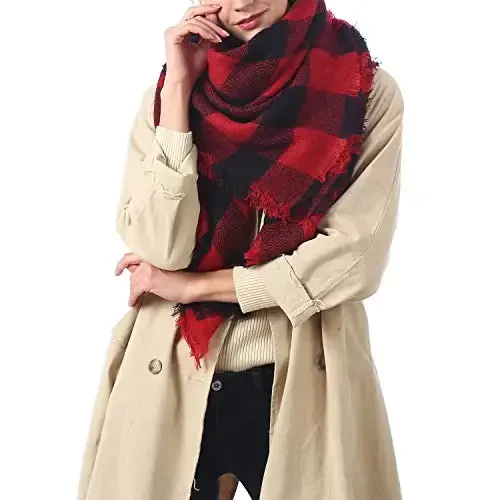 Zando Plaid Blanket Qalin Qishki Sharf Tartan Katta Hajmli O'ralgan Ro'mol Bosma yelka ro'mollari - 4